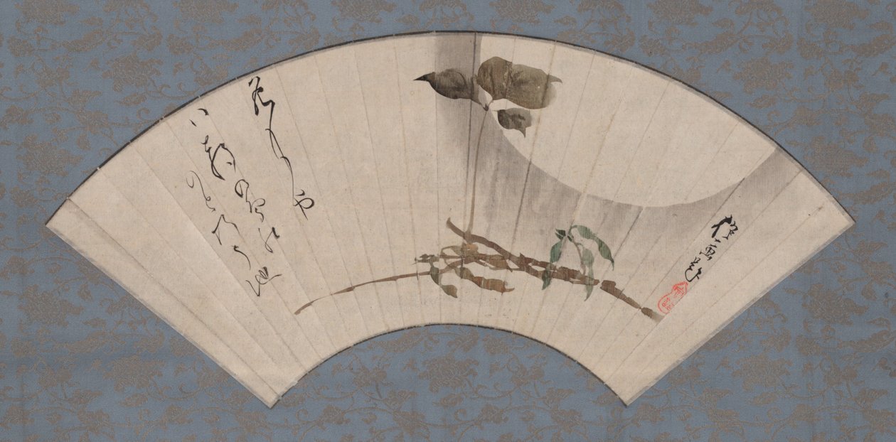 Luna del raccolto e fagiolo corvino con haiku da Sakai Hoitsu