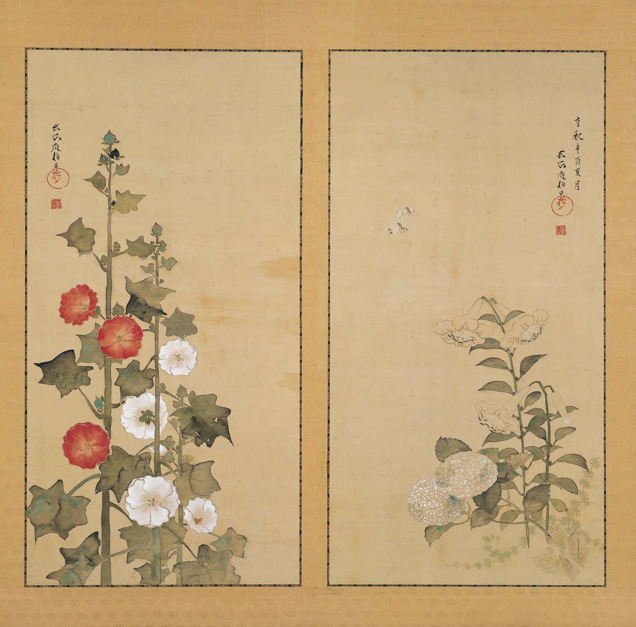 Gigli con ortensie e malvarose da Sakai Hoitsu