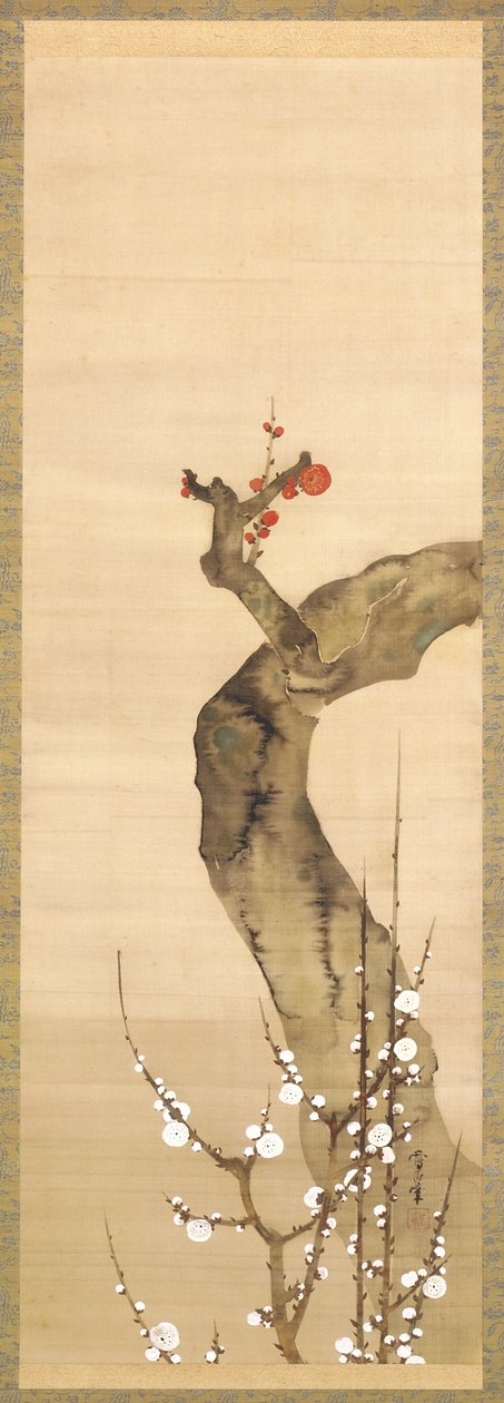 Fiori di prugna rossi e bianchi da Sakai Oho
