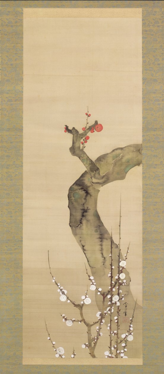 Fiori di prugna rossi e bianchi da Sakai Oho
