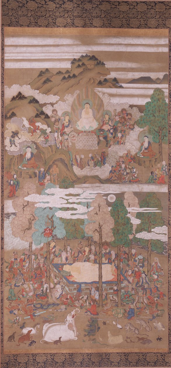 Morte del Buddha Sakyamuni (inchiostro, colore e oro su seta) da Sakon Sadatsuna