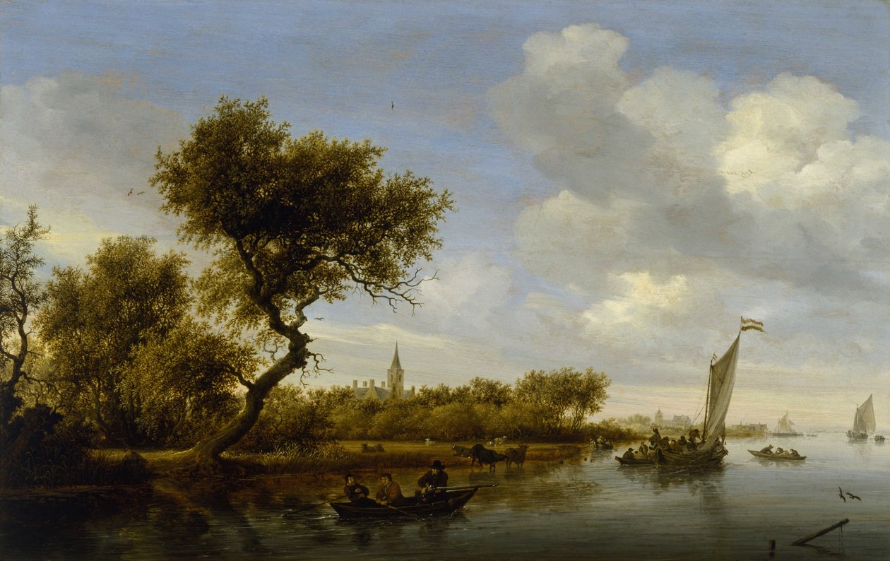Paesaggio fluviale con una chiesa in lontananza da Salomon van Ruisdael or Ruysdael