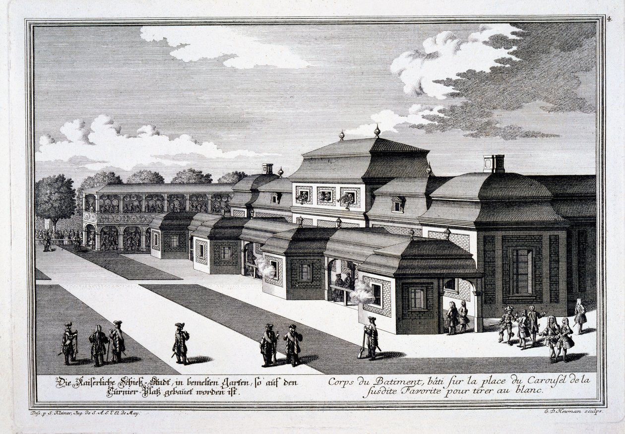 Poligono di tiro costruito nella Place du Carousel per il Palazzo del Principe, Vienna, da 