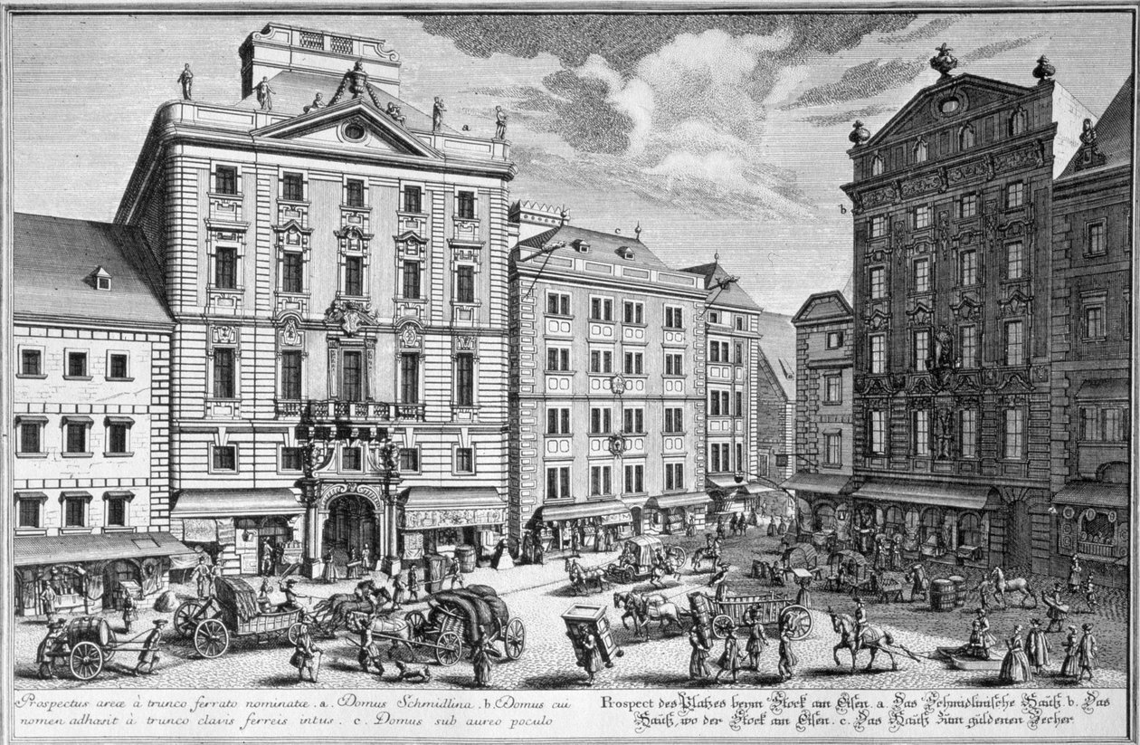 Veduta di Stock-im-Eisen-Platz, Vienna incisa da Karl Remshard (1678-1735) da Salomon Kleiner