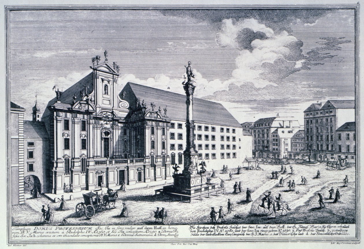 Veduta della piazza Am Hof con la Colonna della Madonna incisa da Johann-August Corvinus da Salomon after Kleiner