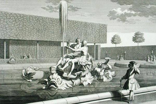 La fontana di Nettuno e Teti al Palazzo del Belvedere, Vienna, incisa da Jakob Gottlieb Thelott (c.1711-75), pubblicata c.1730-40 (incisione) da Salomon (after) Kleiner