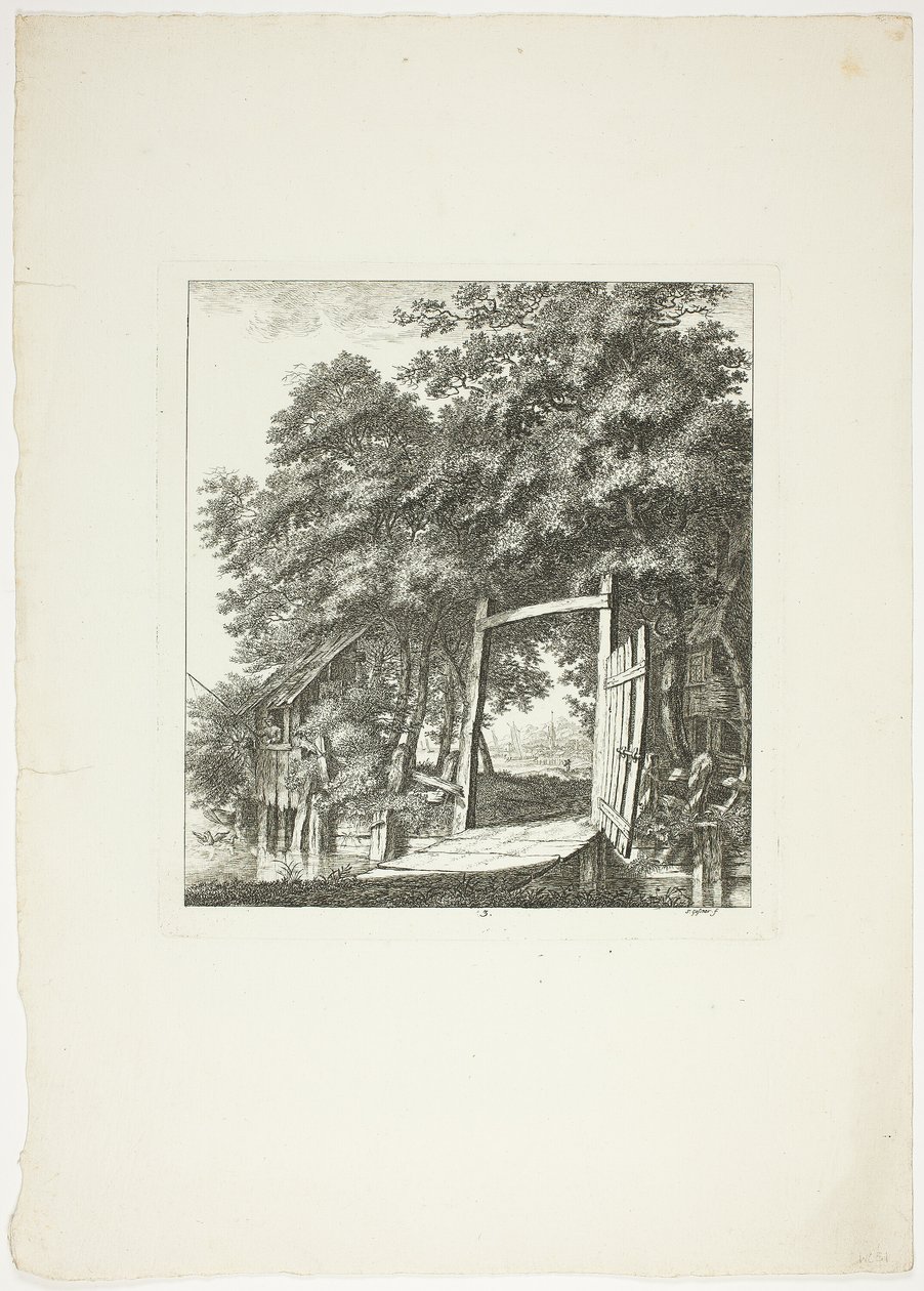 Pesca da una finestra, terza tavola di Paysages Dédiés à M. Warelet da Salomon Gessner