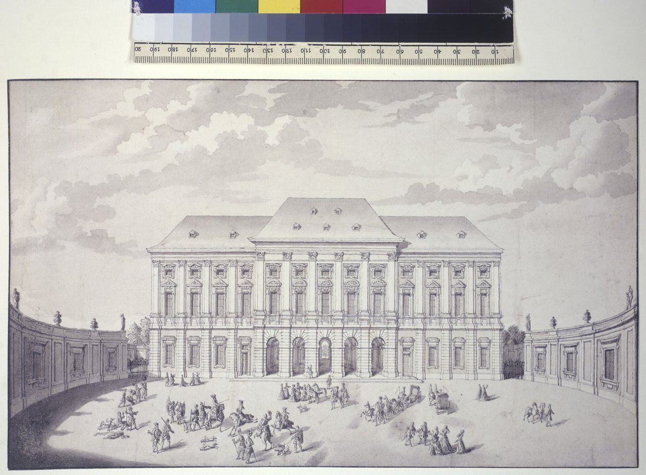 Pagina intera: Palazzo Liechtenstein, Vienna, vista frontale del palazzo (penna, pennello e inchiostro) da Salomon Kleiner