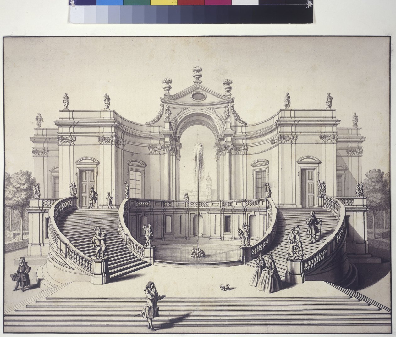 A tutta pagina: palazzo del giardino nei giardini di Palazzo Liechtenstein, Rossau, Vienna (disegno a penna e inchiostro) da Salomon Kleiner