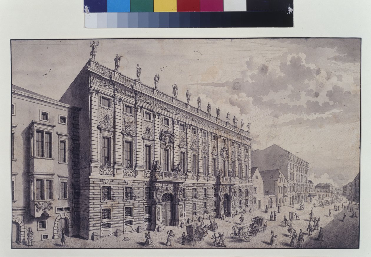 A tutta pagina: veduta obliqua del palazzo di città del principe Eugenio di Savoia nella Himmelpfortgasse (penna, pennello e inchiostro) da Salomon Kleiner