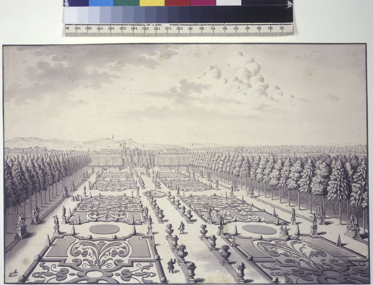 Pagina intera: vista dei giardini del Palazzo Liechtenstein a Rossau da Salomon Kleiner