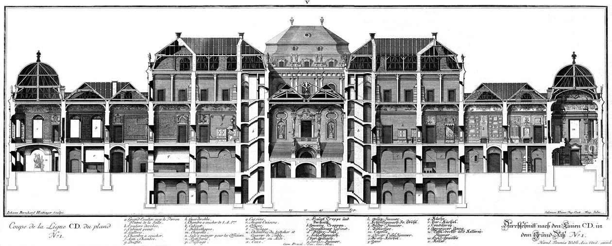 Sezione longitudinale del castello sul lato del cortile d