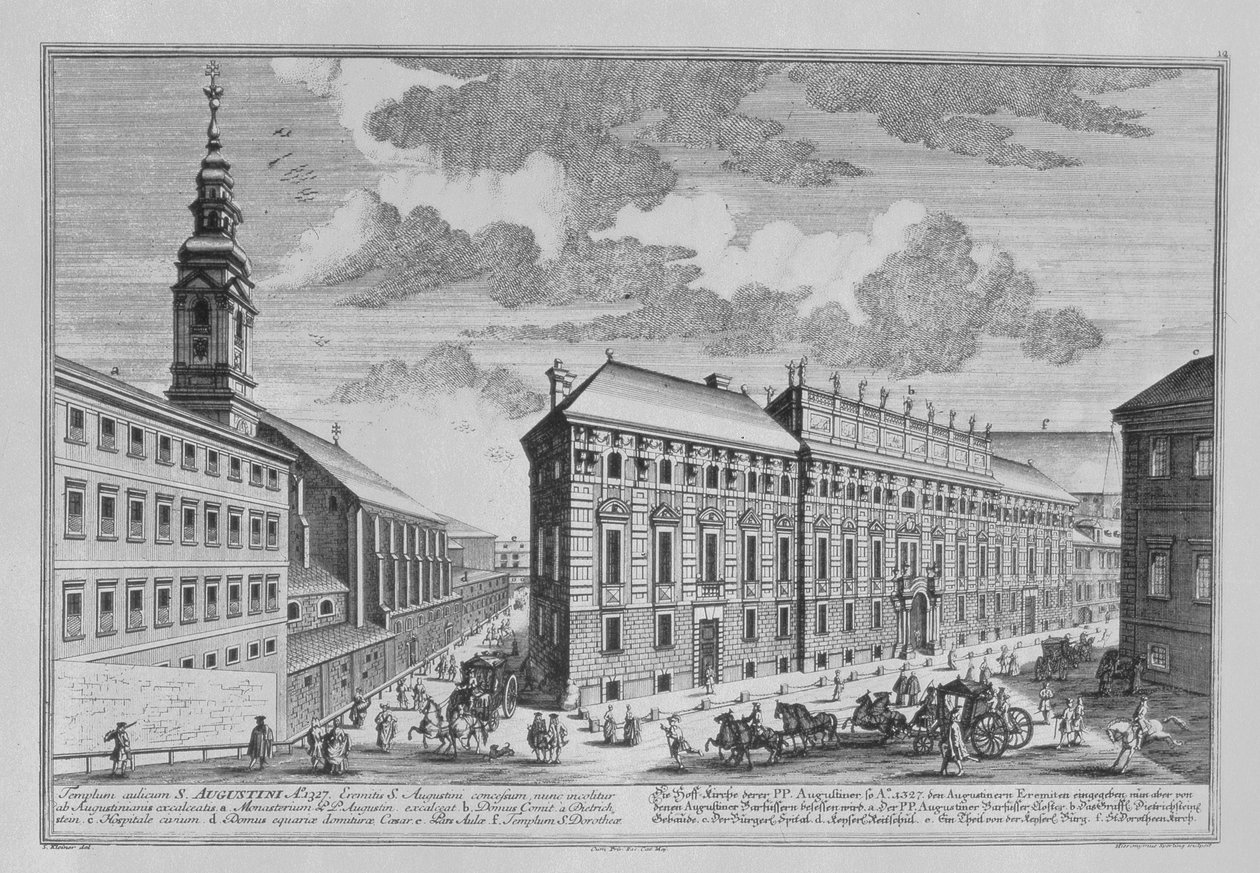 Veduta della Dorotheergasse con la Stallburg e la chiesa del monastero del Dorotheum incisa da Hieronymous Sperling da Salomon Kleiner