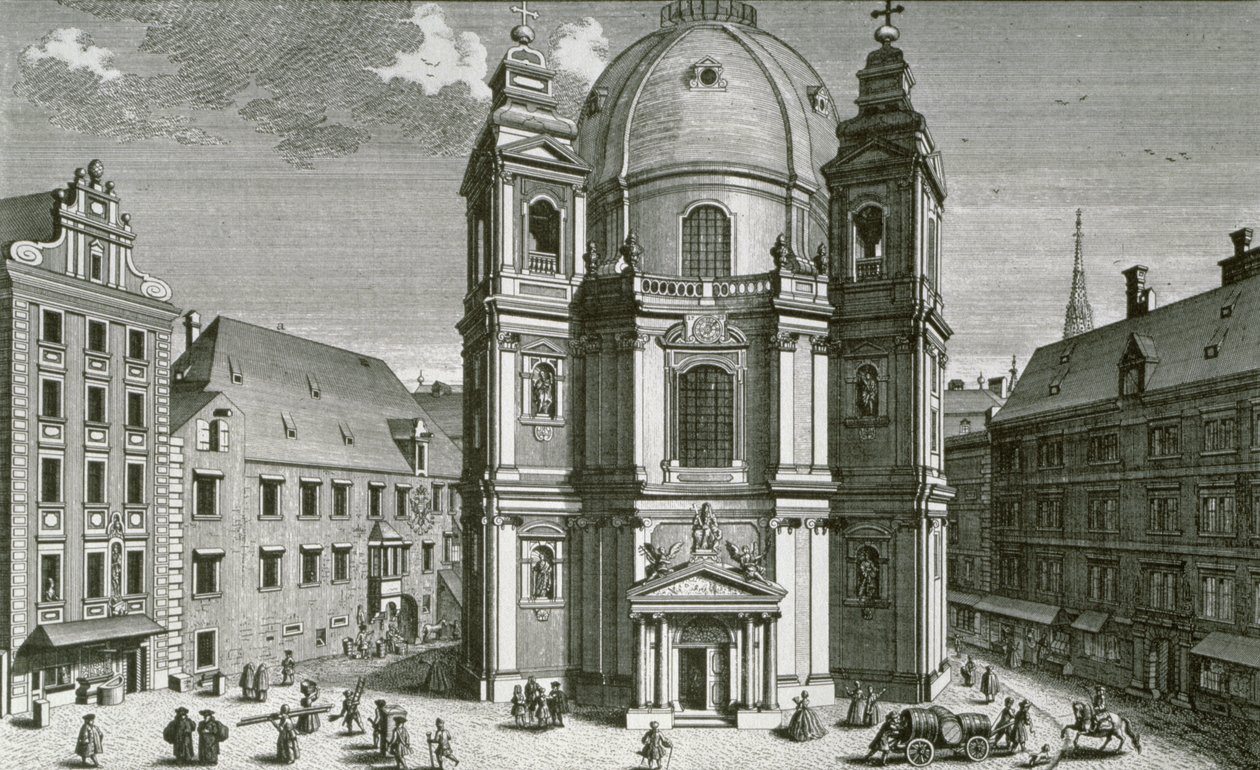 Veduta della Peterskirche, Vienna incisa da Johann Bernard Hattinger da Salomon Kleiner