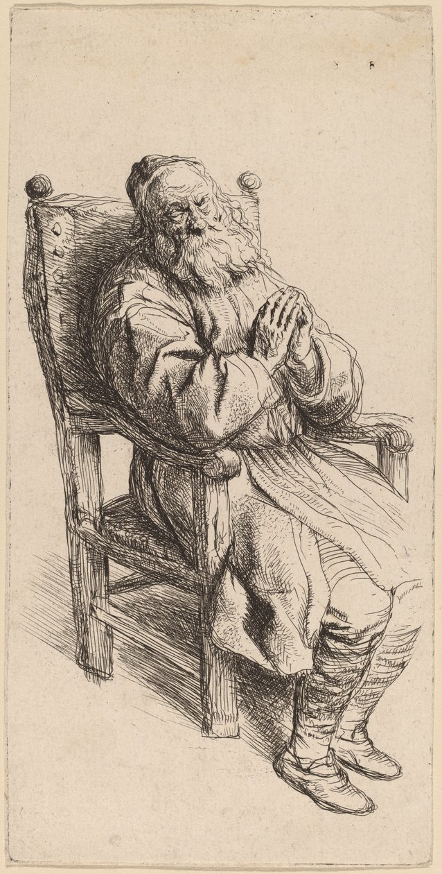 Vecchio che dorme in una poltrona da Salomon Koninck