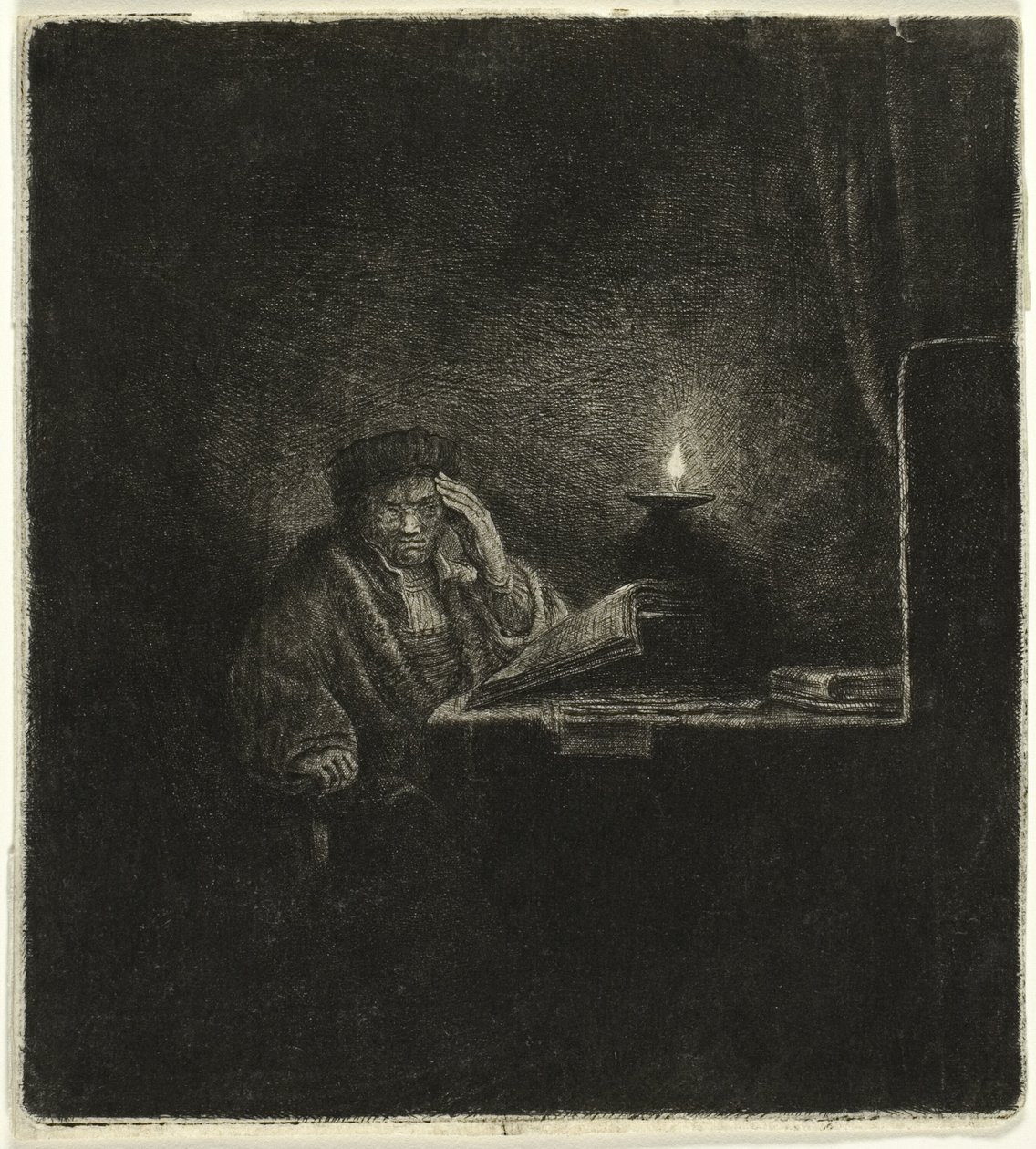 Studente a un tavolo alla luce di una candela da Salomon Savery