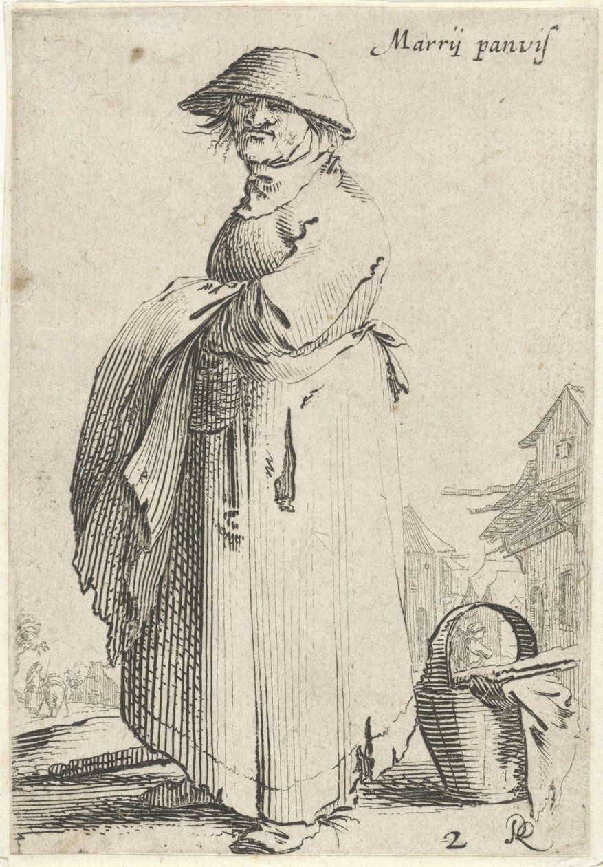 Donna con un panno sul braccio, dietro di lei un cesto a terra da Salomon Savery