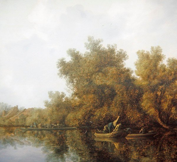 Paesaggio fluviale con pescatori in barche a remi che sollevano una cattura da Salomon van Ruisdael or Ruysdael