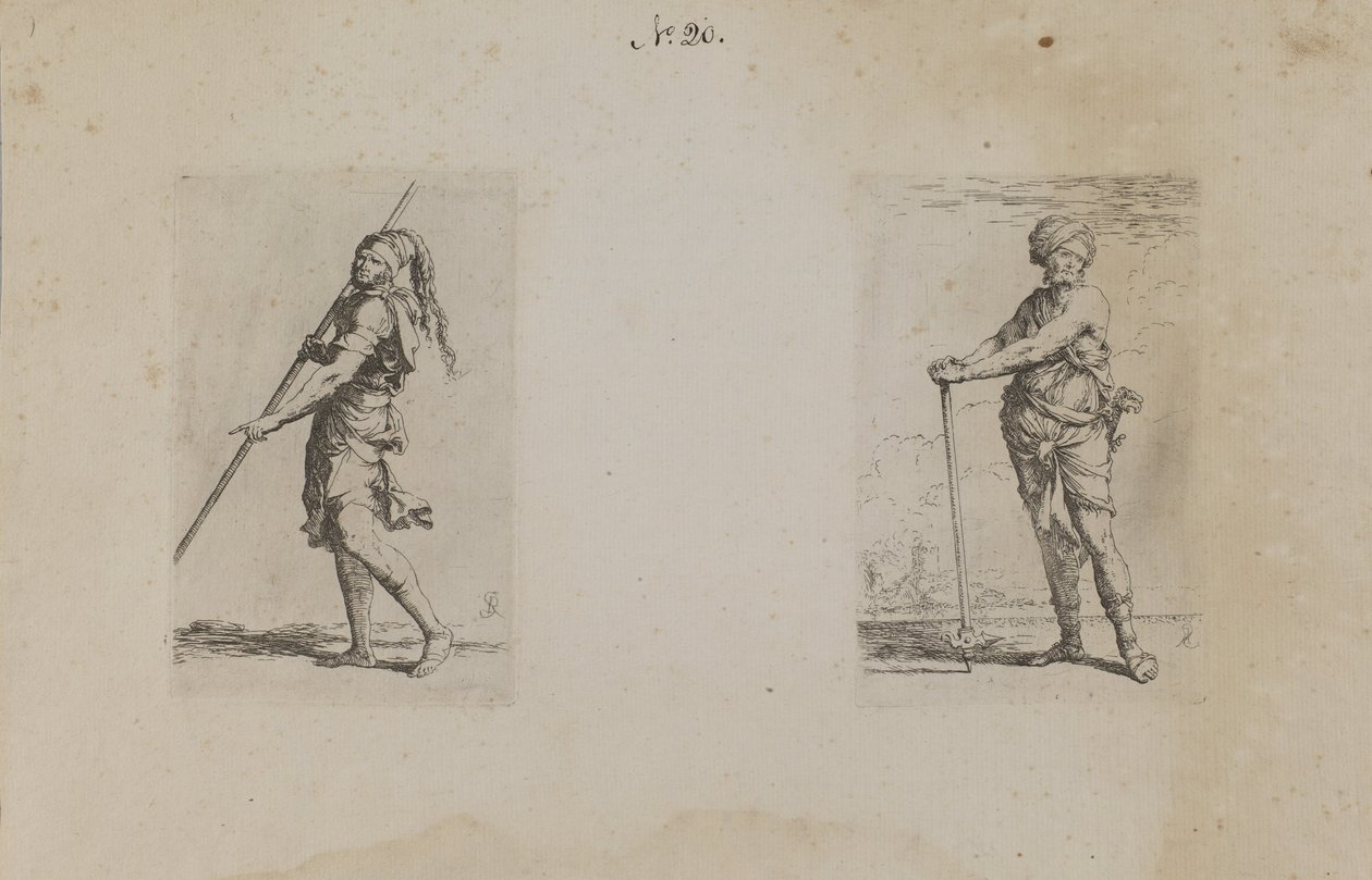 (Serie di figurine) Uomo con cappello piumato, vista laterale da Salvator Rosa