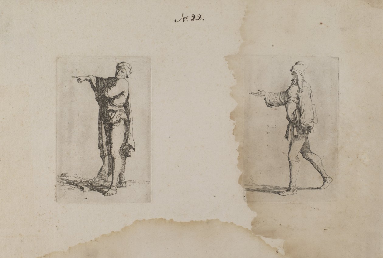 (Serie di figurine) Uomo in piedi che punta a sinistra da Salvator Rosa