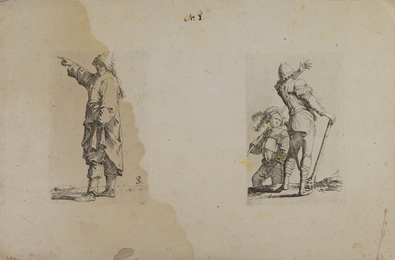(Serie di figurine) Uomo in piedi con cappello lungo, puntato da Salvator Rosa