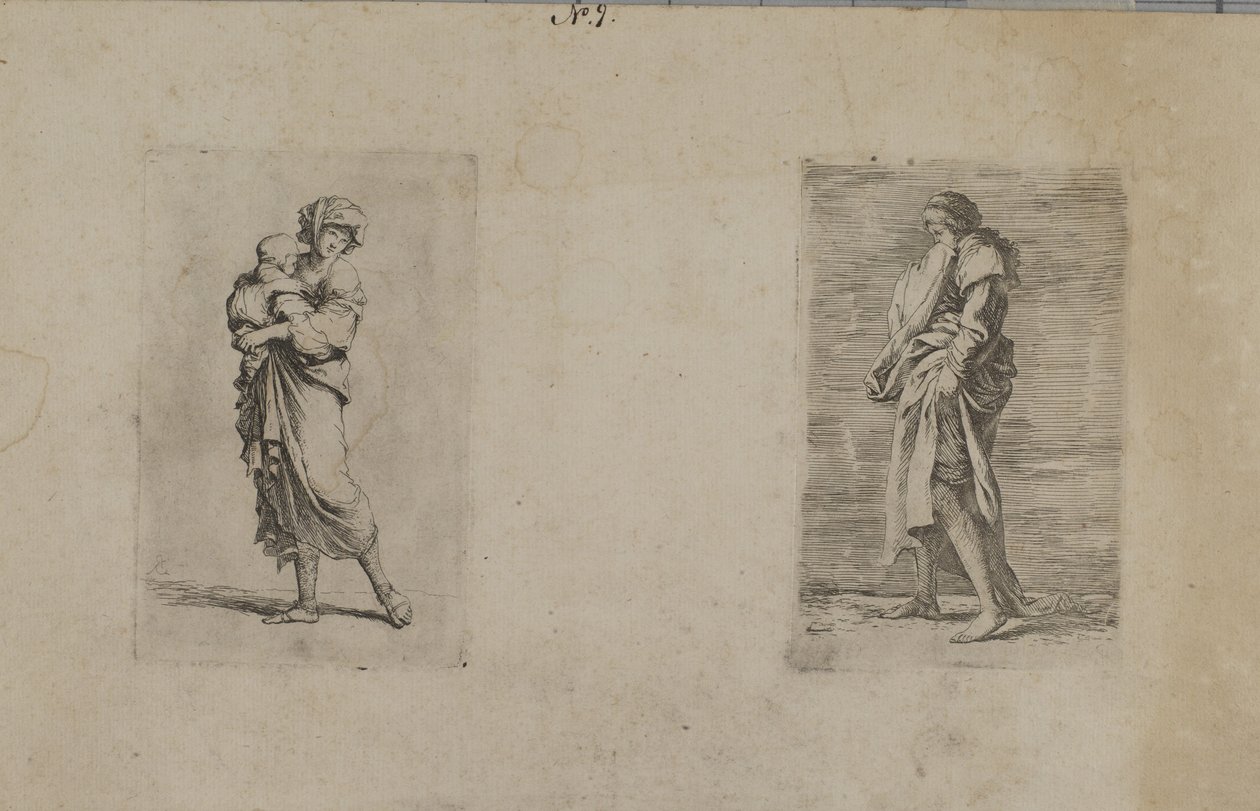 (Serie di figurine) Donna con bambino in braccio da Salvator Rosa