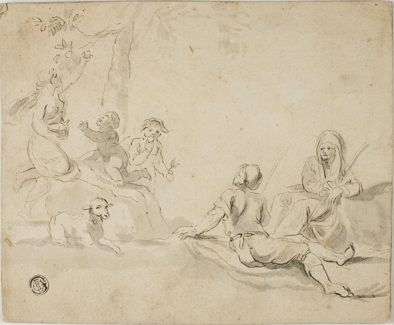 Raccoglitori di mele e pastori a riposo da Salvator Rosa