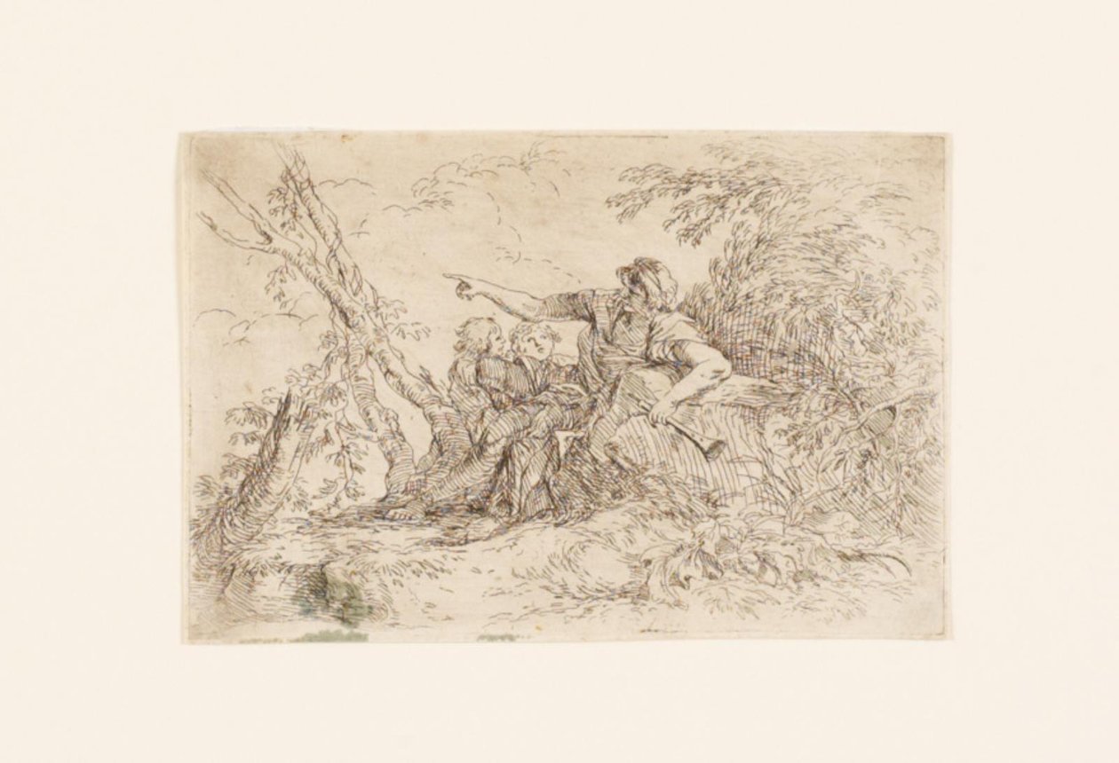 Pastore e due bambini in un paesaggio da Salvator Rosa