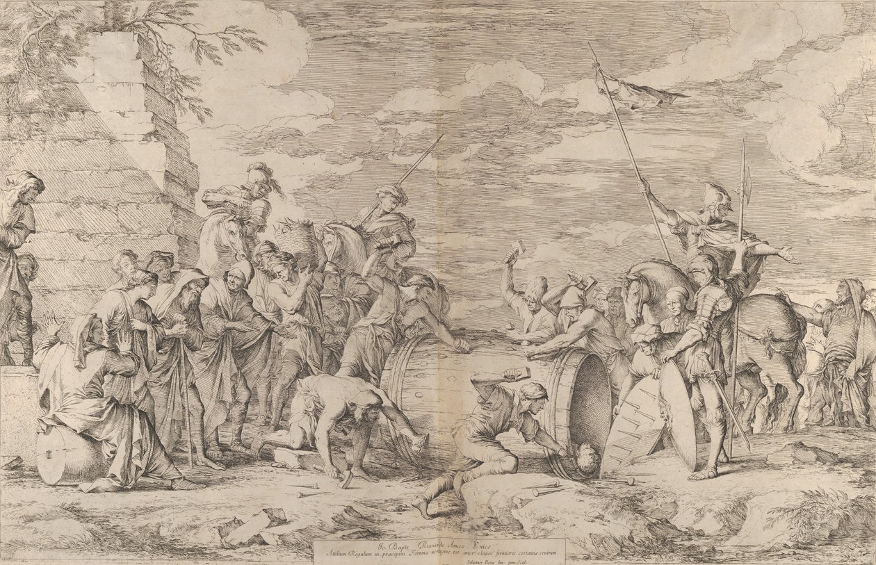 La morte di Marco Attilio Regolo, mostrato mentre viene inchiodato in una botte dai Cartaginesi, ca. 1661-62 da Salvator Rosa