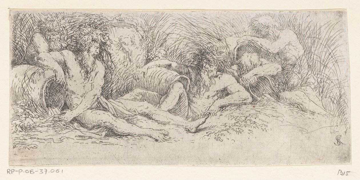 Cinque dei del fiume con urne da Salvator Rosa