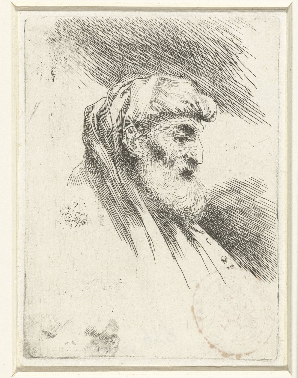 Testa di un vecchio con barba, Piccolo studio di teste con copricapi orientali (titolo della serie) da Salvatore Castiglione (signed by artist)