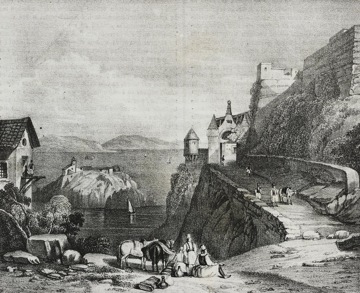 Castello di Parga, Albania, litografia di Salvatore Puglia da Poliorama Pittoresco, n 9, 9 ottobre da Salvatore Puglia