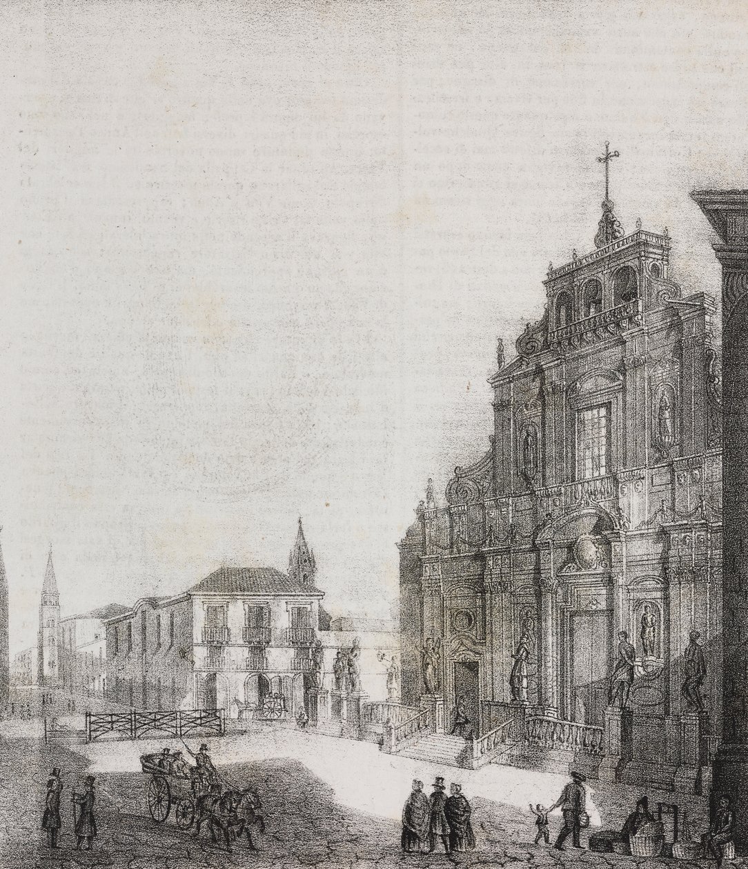 Facciata della Basilica di San Sebastiano ad Acireale, Sicilia, Italia, litografia di Salvatore Puglia da Poliorama Pittoresco, n. 39, 3 maggio da Salvatore Puglia