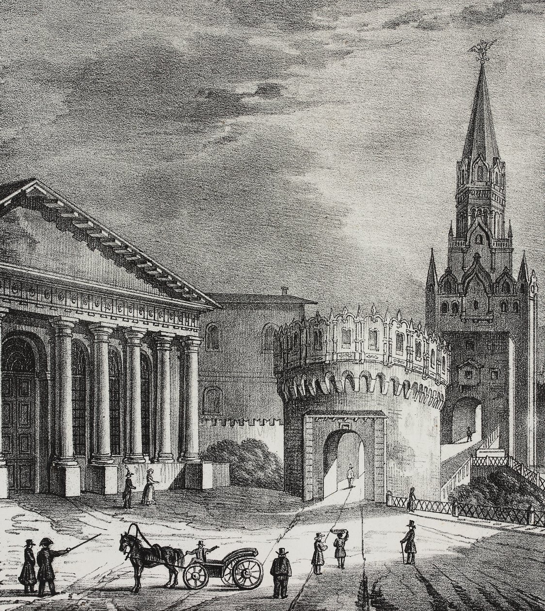 Porta della Torre Troitskaya (Torre della Trinità), Cremlino, Mosca, Russia, litografia di Salvatore Puglia da Poliorama Pittoresco, n 22, 7 gennaio da Salvatore Puglia