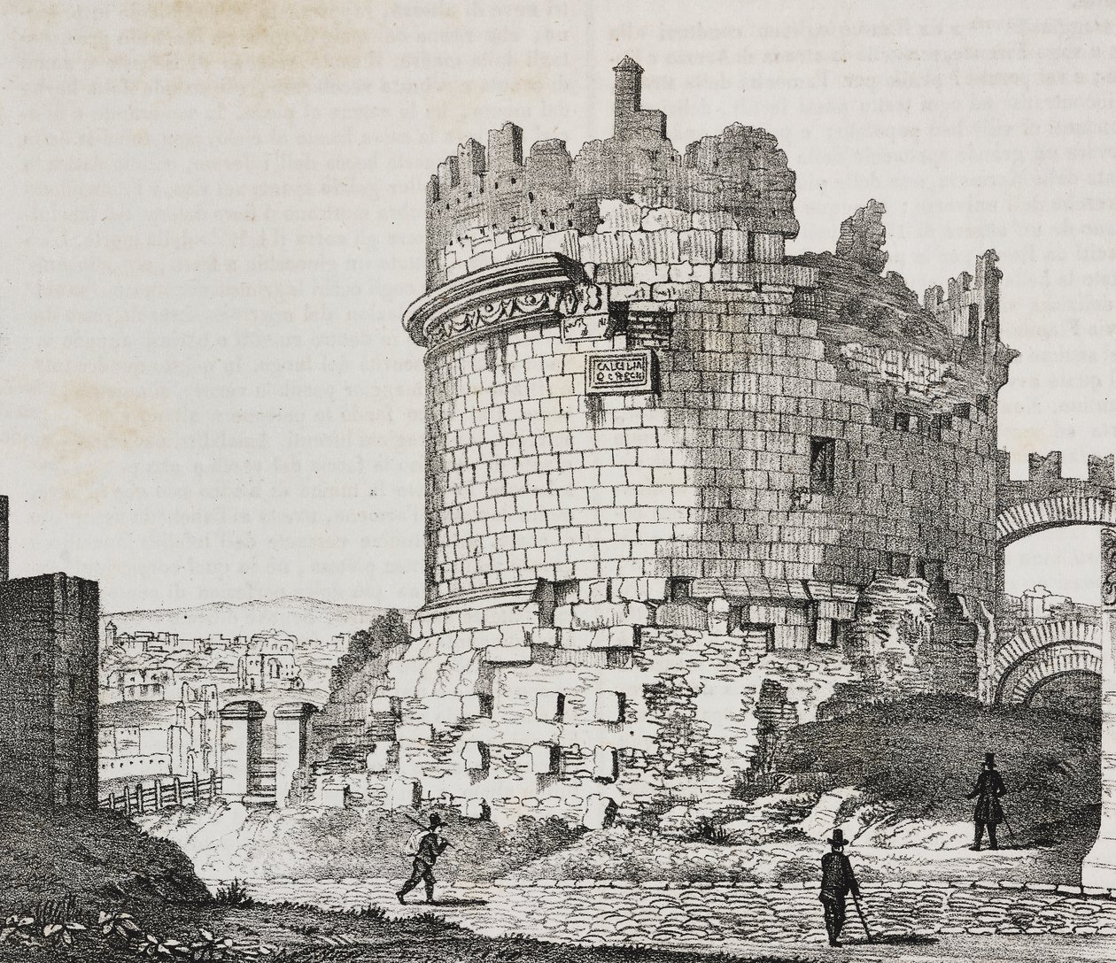 Mausoleo di Cecilia Metella sulla Via Appia, Roma, Lazio, Italia, litografia di Salvatore Puglia da Poliorama Pittoresco, n.20, 21 dicembre da Salvatore Puglia