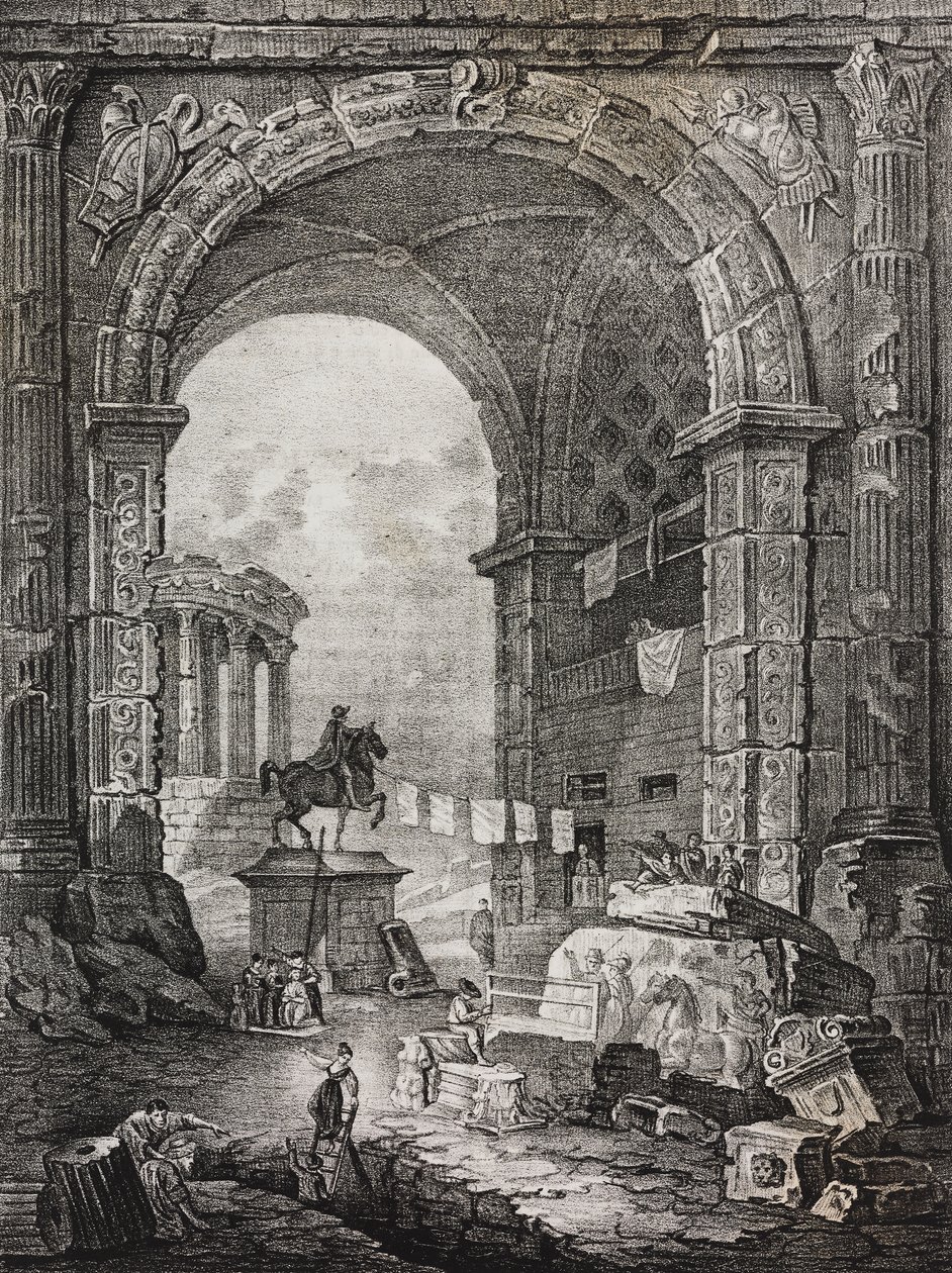 Rovine romane, dipinto di Hubert Robert, litografia di Salvatore Puglia da Poliorama Pittoresco, n. 28, 17 febbraio da Salvatore Puglia