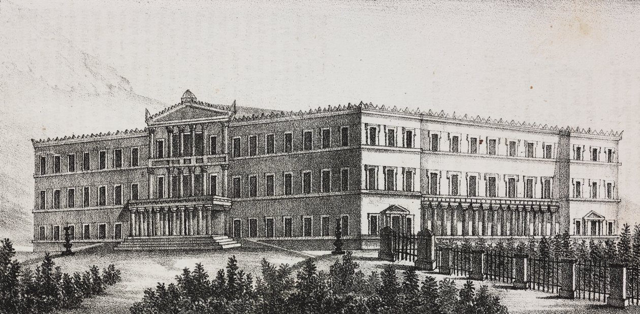 Palazzo Reale ad Atene, Grecia, litografia di Salvatore Puglia da Poliorama Pittoresco, n 5, 9 settembre da Salvatore Puglia