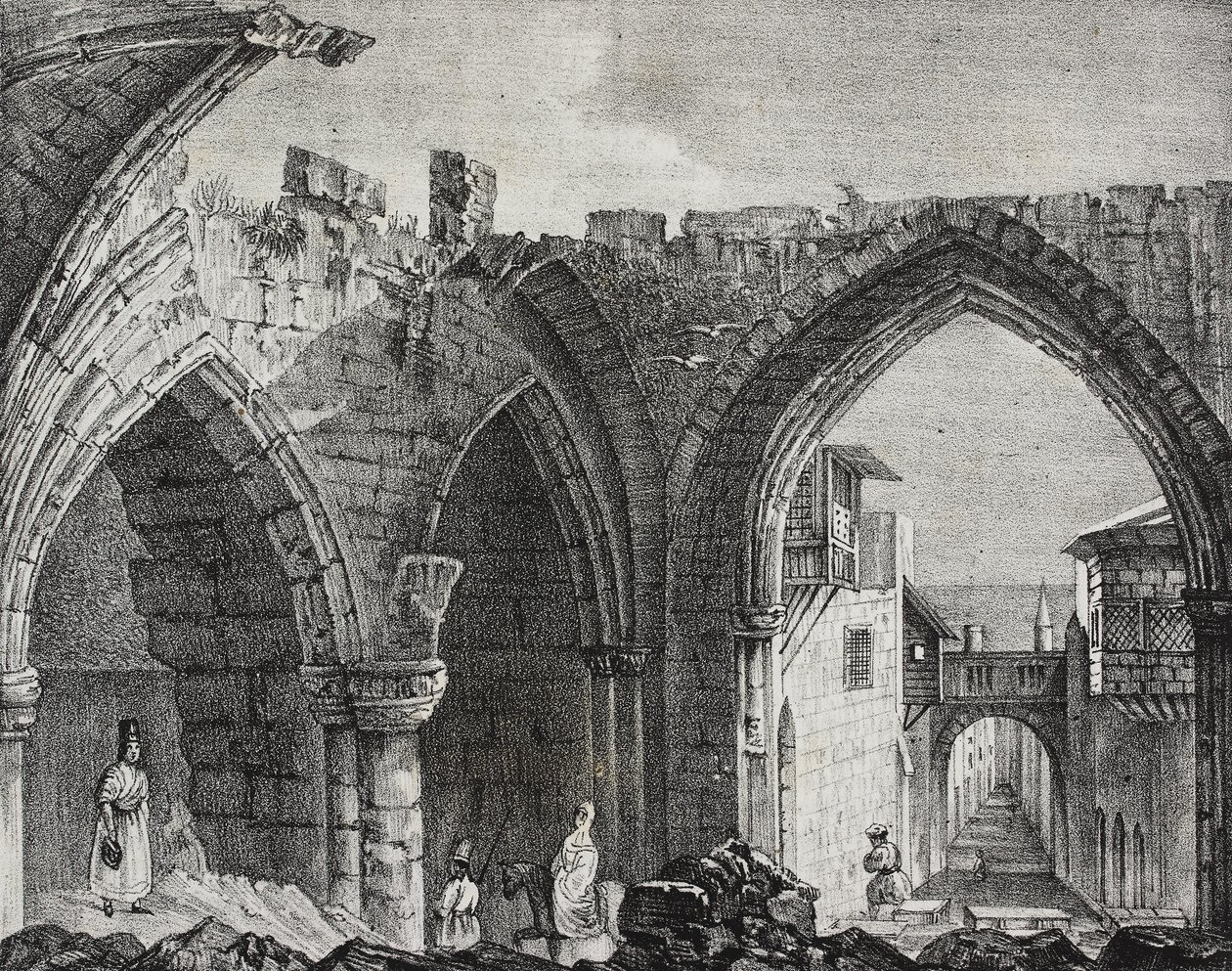 Rovine lungo la Strada dei Cavalieri, Città di Rodi, Grecia, litografia di Salvatore Puglia da Poliorama Pittoresco, n.3, 27 agosto da Salvatore Puglia