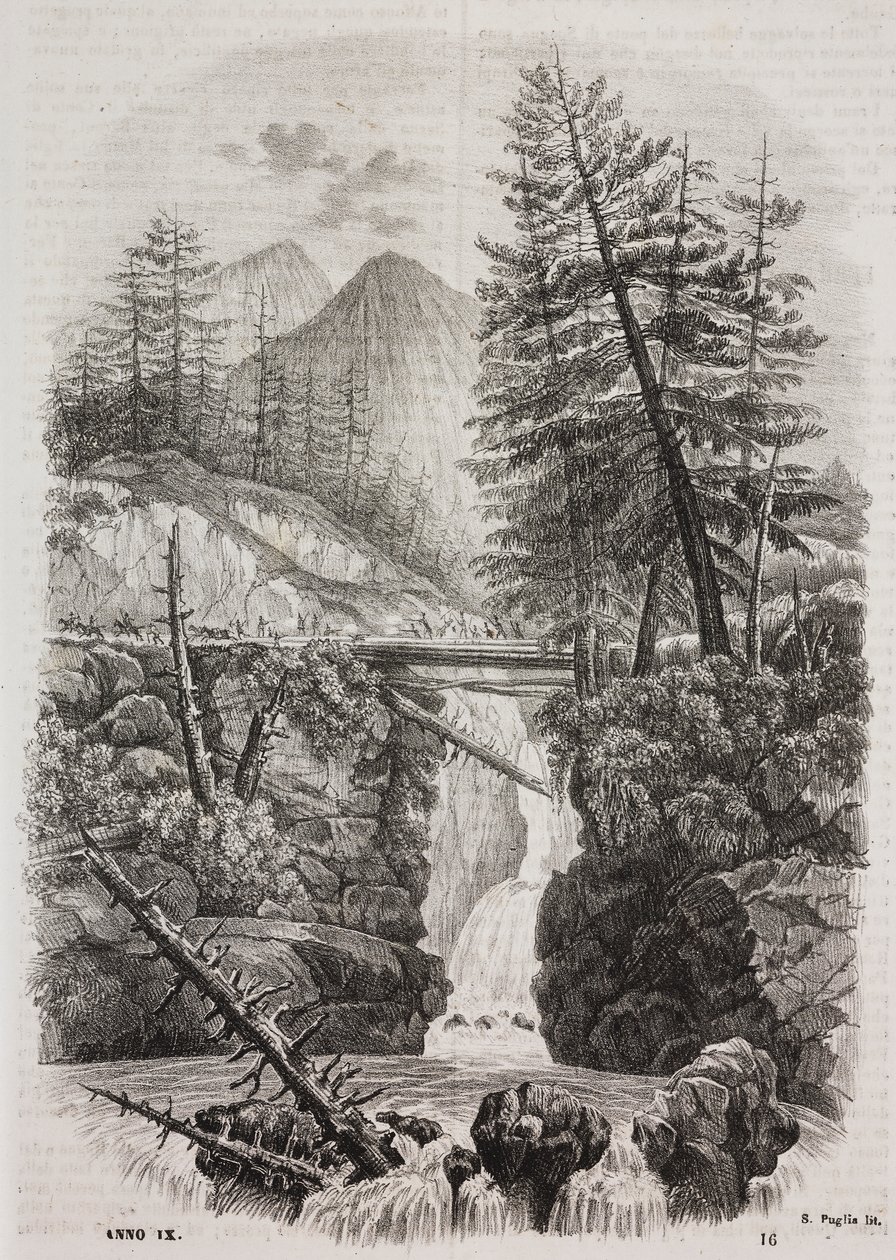Ponte sospeso sui monti Pirenei, Spagna, litografia di Salvatore Puglia da Poliorama Pittoresco, n. 16, 23 novembre da Salvatore Puglia