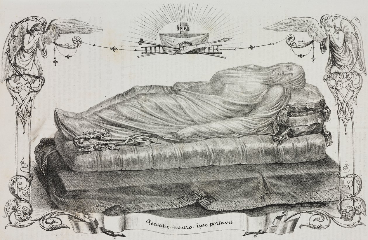 Cristo Velato di Giuseppe Sanmartino (circa 1720-1793), Cappella Sansevero, Napoli, Campania, Italia, litografia di Salvatore Puglia da Poliorama Pittoresco, n 33, 26 marzo da Salvatore Puglia