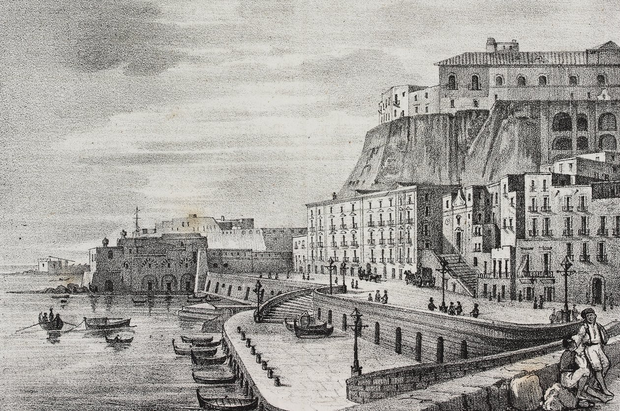 Veduta di Borgo Santa Lucia, Napoli, Campania, Italia, da Poliorama Pittoresco, n. 36, 15 aprile da Salvatore Puglia
