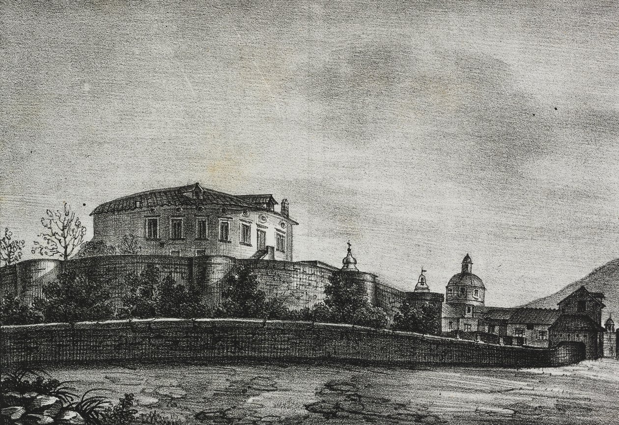 Veduta del castello di Acerra, Campania, Italia, litografia di Salvatore Puglia da Poliorama Pittoresco, n 30, 5 marzo da Salvatore Puglia