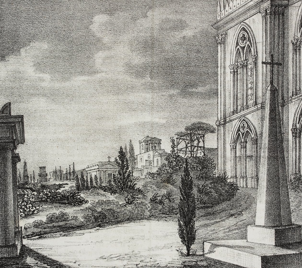 Veduta del cimitero dal convento gotico, Napoli, Campania, Italia, da Poliorama Pittoresco, n. 34, 1 aprile da Salvatore Puglia