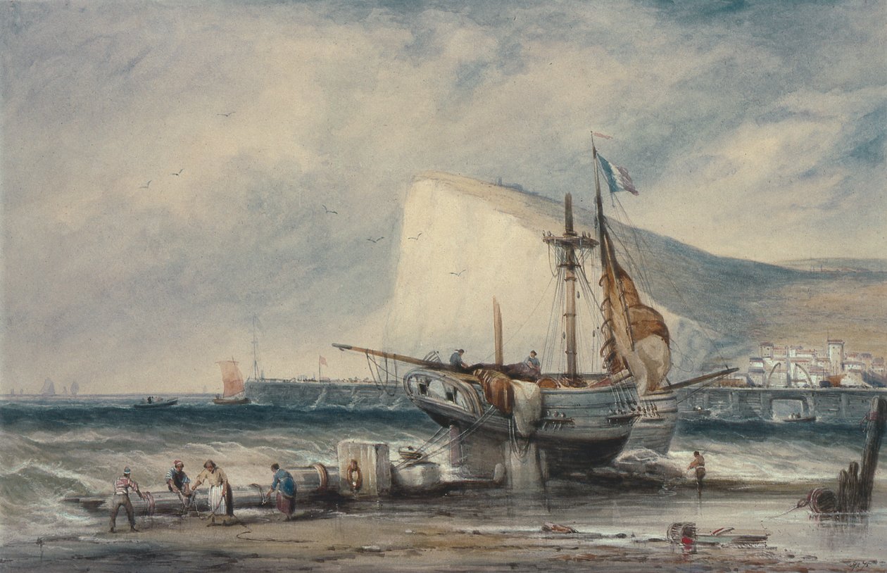 La scogliera di Shakespeare, Dover, con barche sulla spiaggia da Samuel Austin