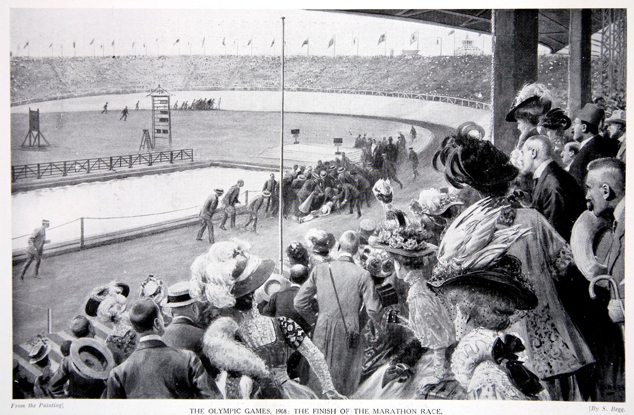 Il Traguardo della Maratona, i Giochi Olimpici, 1908 da Samuel Begg