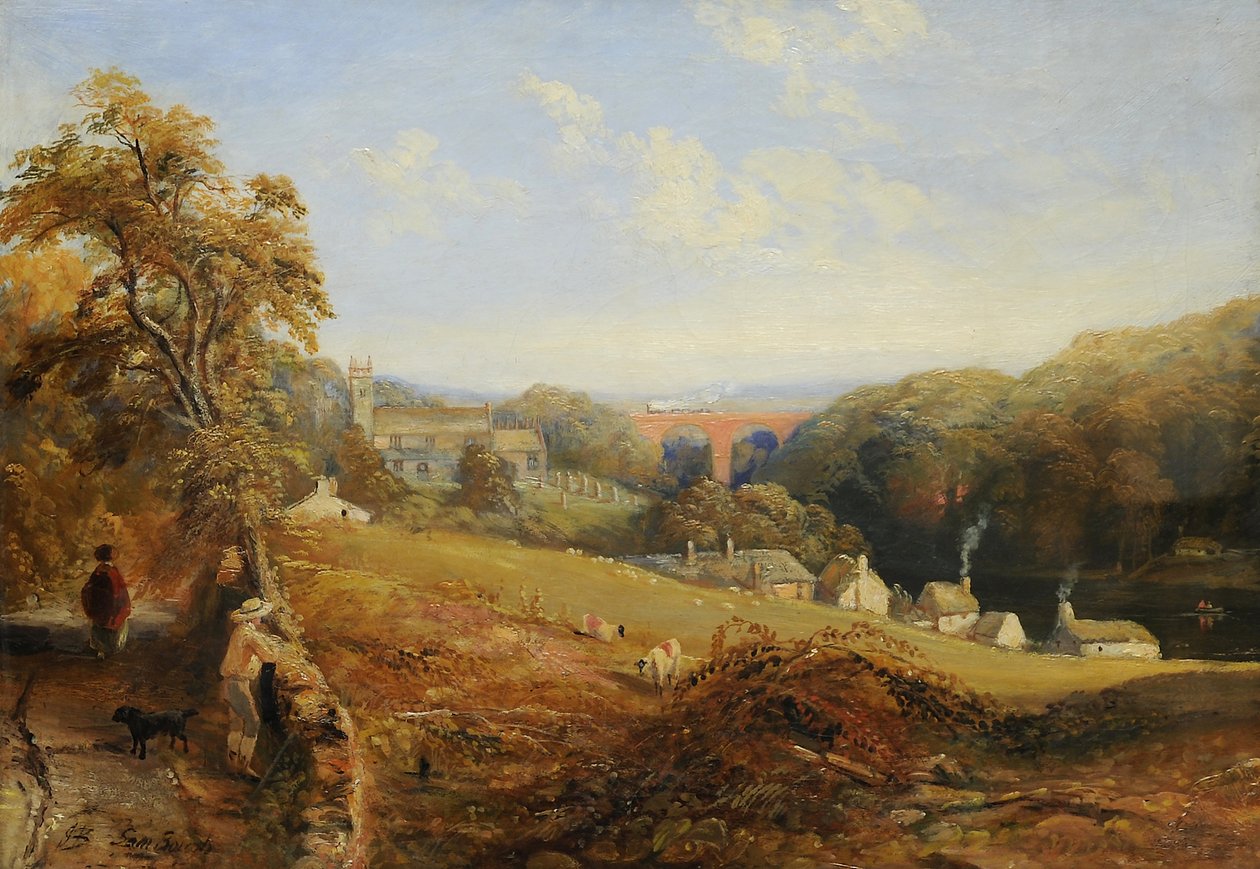 Wetheral - Veduta del Fiume Eden con la Chiesa di Wetheral e il Viadotto, e il Traghetto di Corby da Samuel Bough