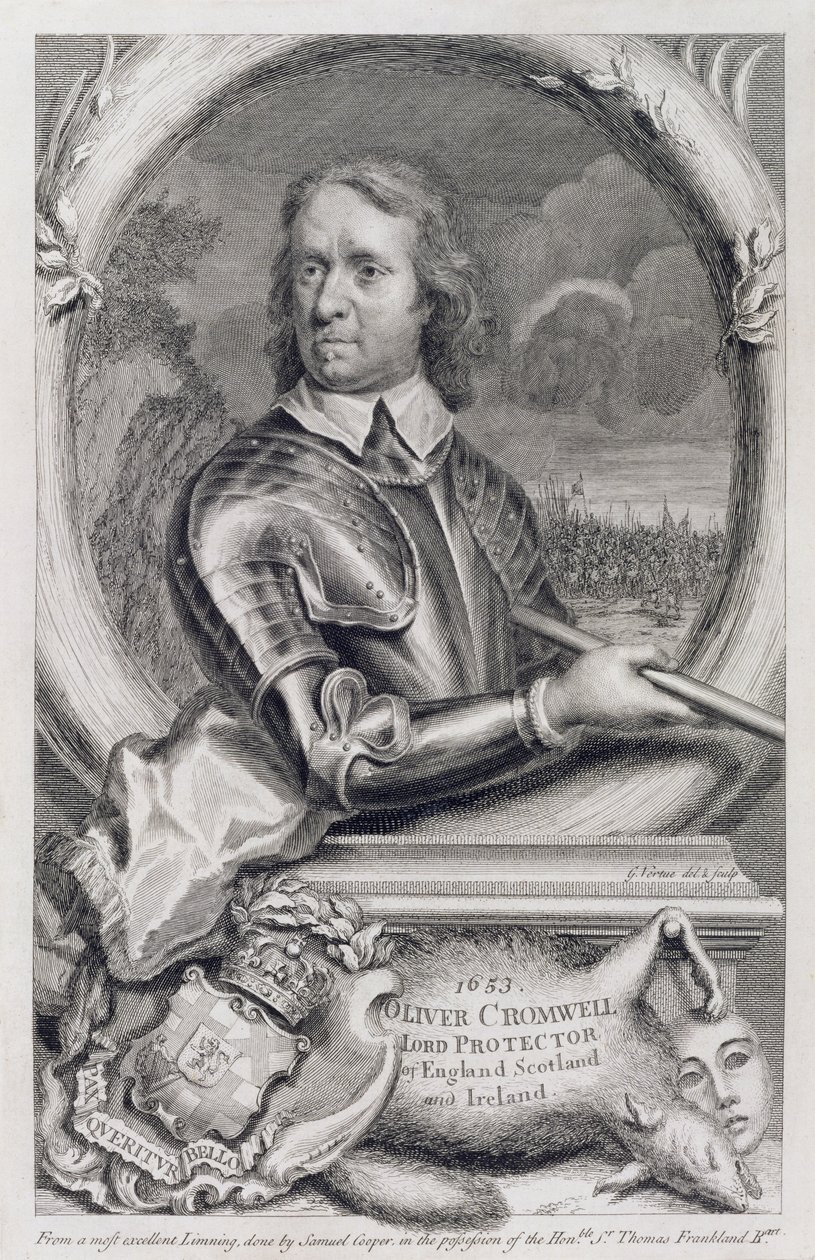 Oliver Cromwell (1599-1658) Lord Protettore di Inghilterra, Scozia e Irlanda nel 1653, inciso da George Vertue (1684-1756) da Samuel Cooper