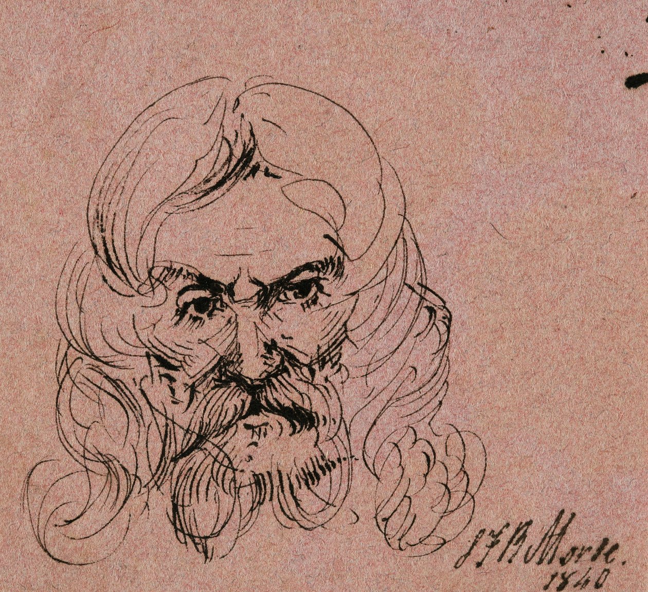Schizzo della testa di un uomo barbuto con capelli lunghi, 1840 da Samuel Finley Breese Morse