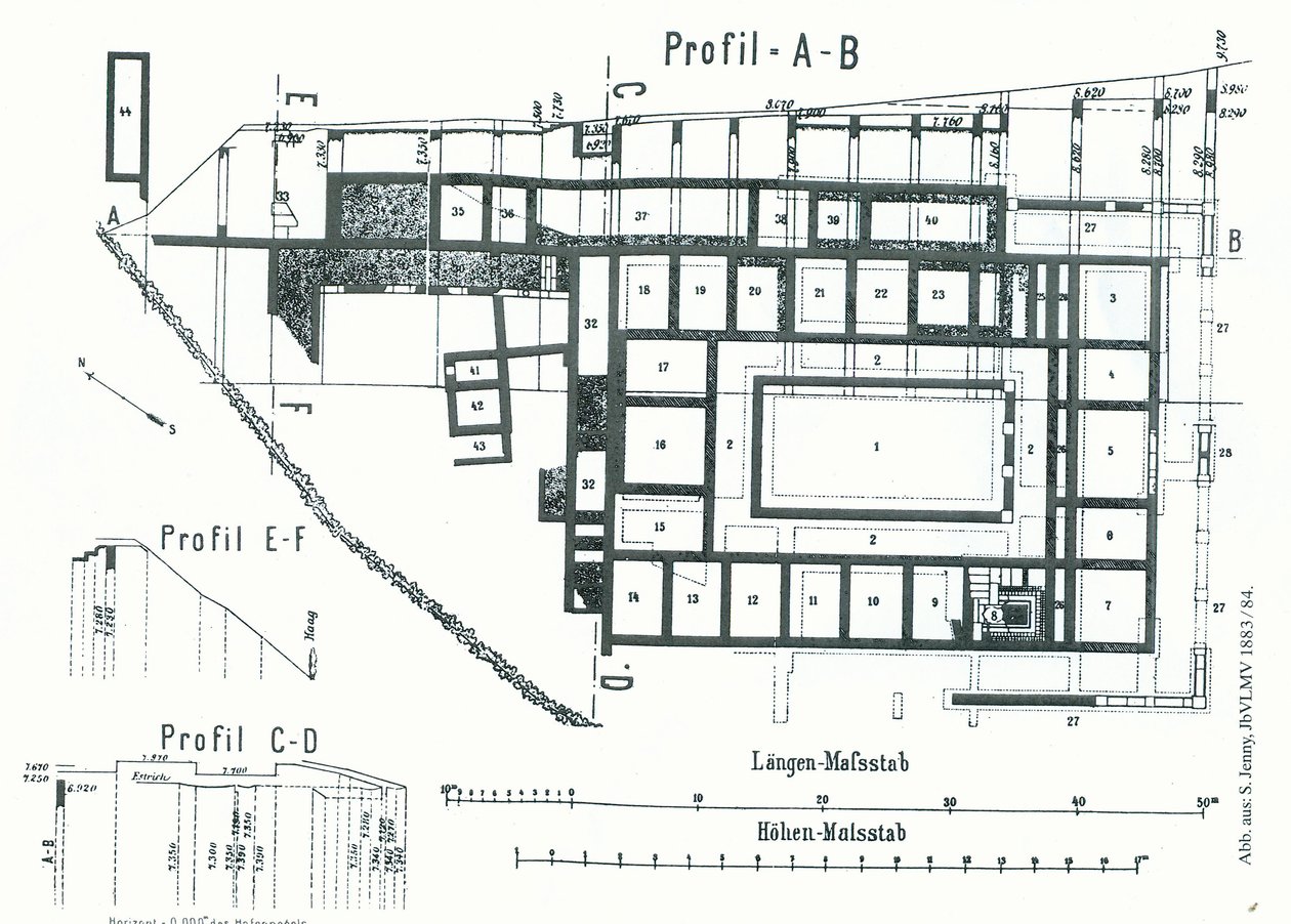 Planimetria della villa romana Am Steinbühel a Bregenz Brigantium da Samuel Jenny