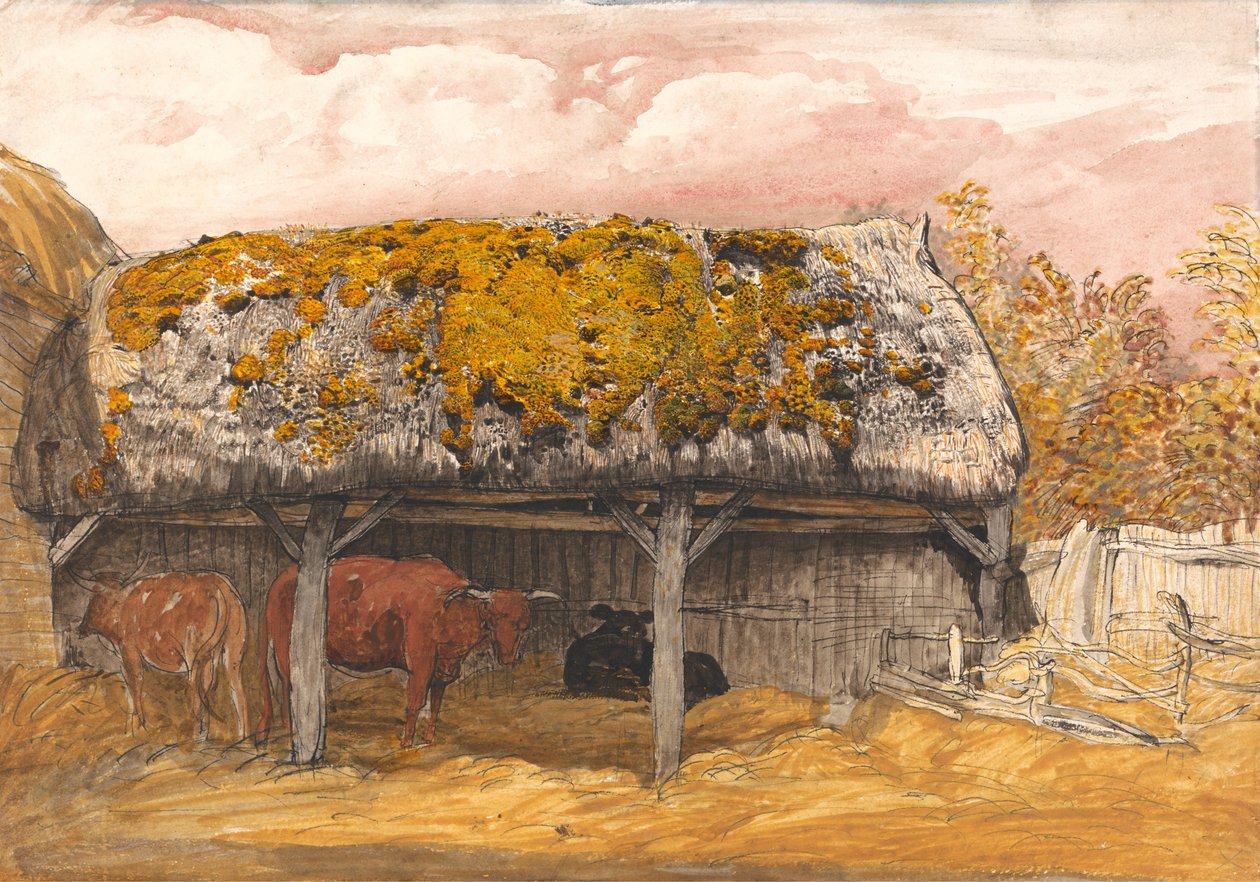 Stalla per mucche con tetto muschioso da Samuel Palmer
